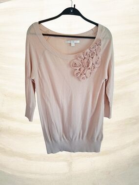 LC Lauren Conrad Pale Blush Scoop Neck Sweater with Floral Rosettes